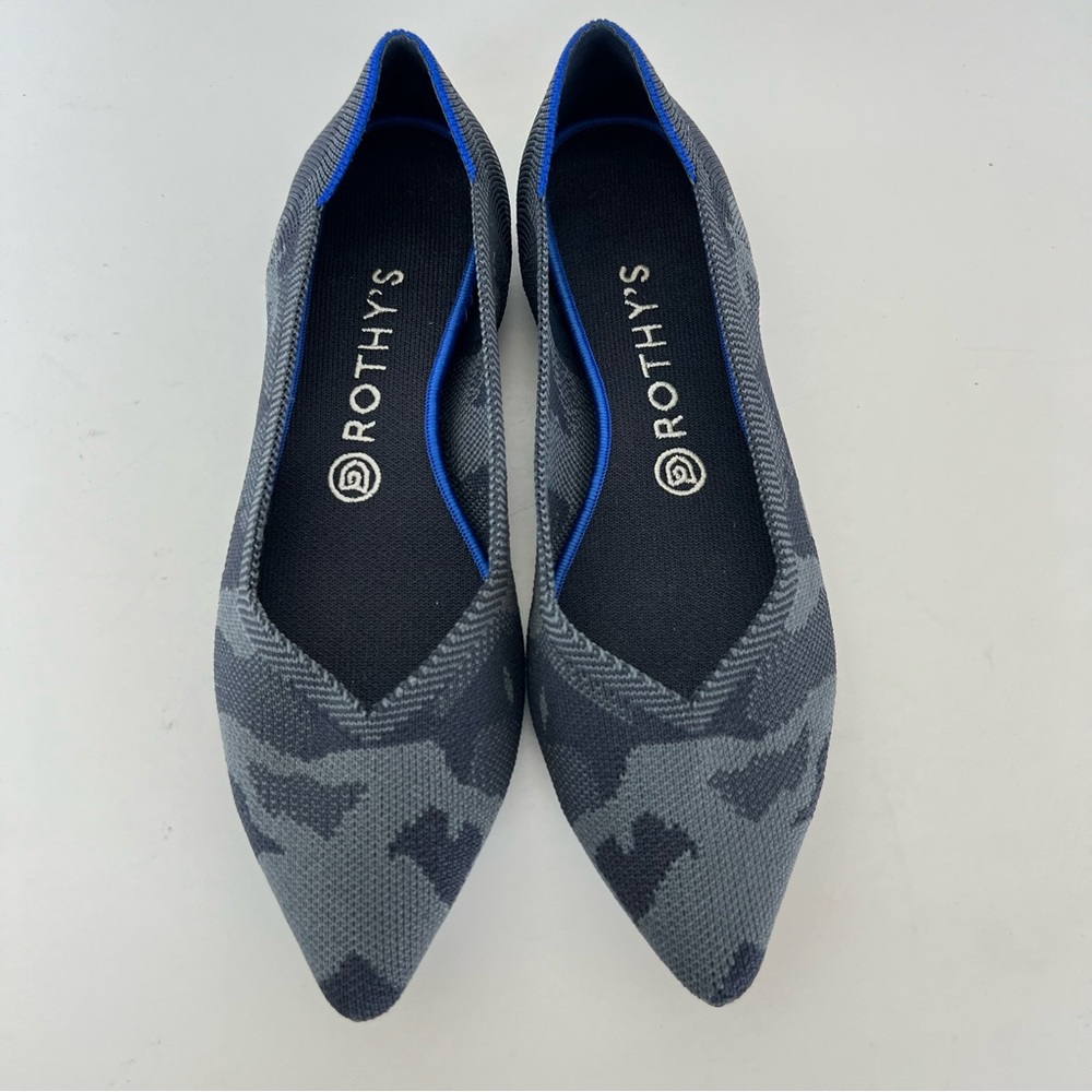 ROTHY’S The Point Gray Camouflage Print Pointed Toe Slip On Ballet Flats Sz 9.5 - Picture 5 of 13